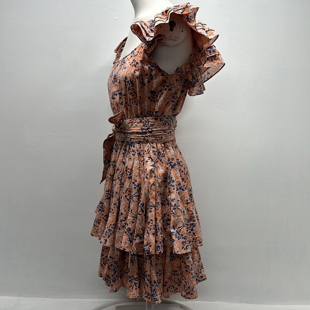 Cleobella Britt Mini Dress Sleeveless Positano Floral Flowers Tiered Pink Small - Picture 8 of 11